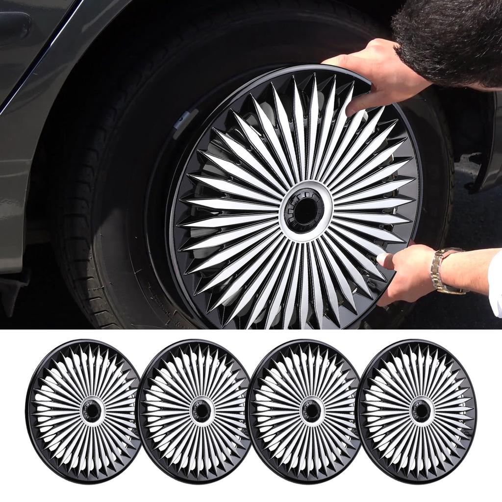 Set 4 Pezzi Copricerchi Auto 16 Pollici Eleganti Clip-On ABS R16 Sostituzione per la Maggior Parte di Auto Camion SUV