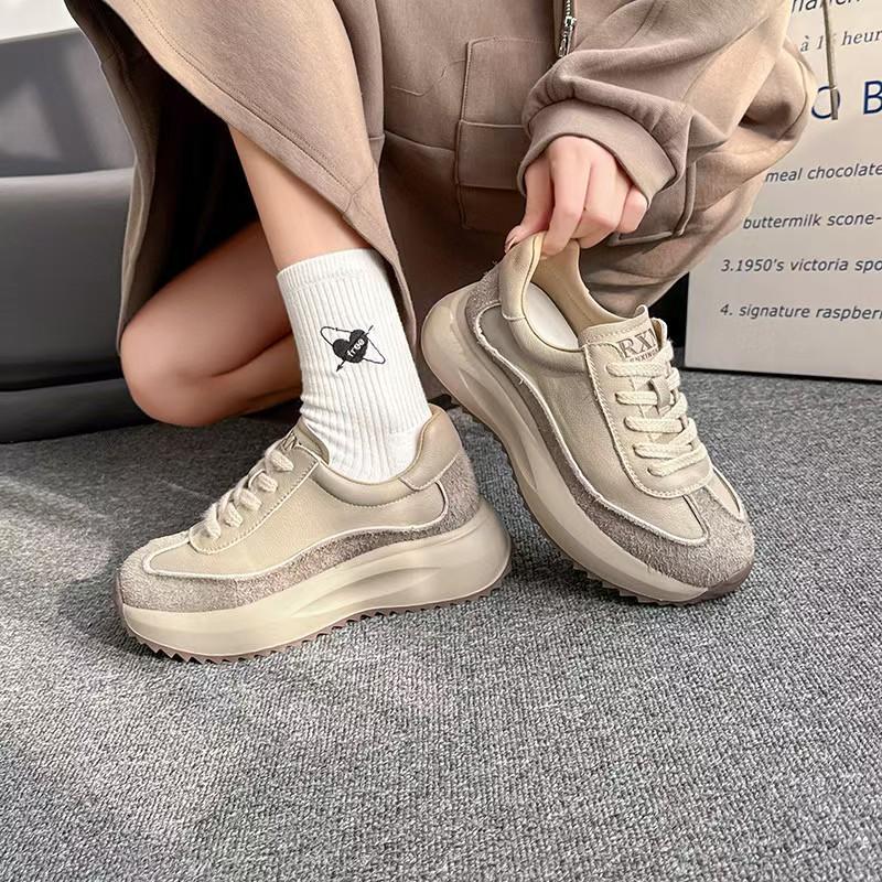 The first layer of cowhide dad shoes women's spring new sports and leisure shoes versatile and lightweight white shoes