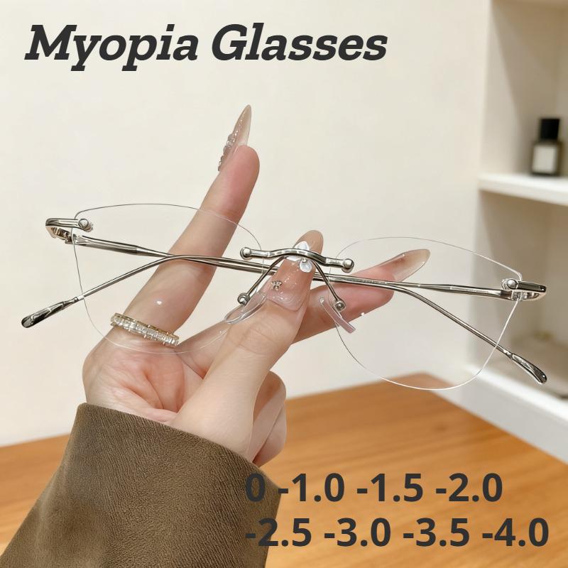 New Frameless Bevel-Cut Anti-Blue Light Myopia Glasses Ultra-Lightweight And Comfortable Multi-Functional Eyeglasses 0 To -4.0