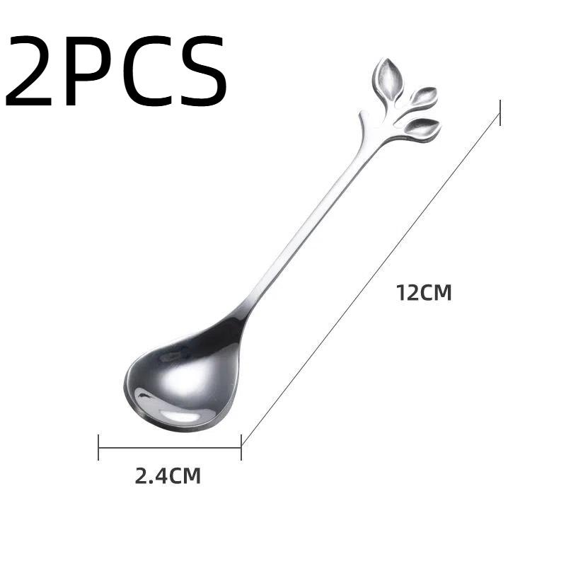 HANYANG Obstgabel aus Edelstahl, goldene Blätter, kreativer Gabellöffel aus Edelstahl, bunter Kaffeerührlöffel