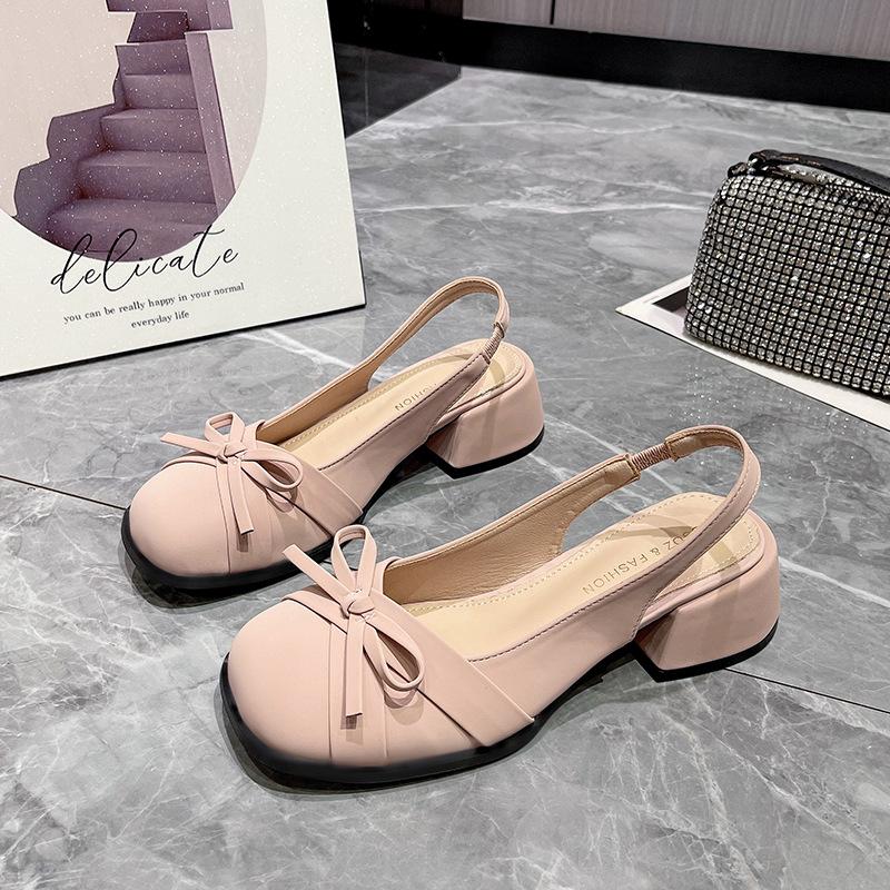 French bow bag head sandals women's 2025 summer new with skirt temperament medium heel single shoes thick heel high heels