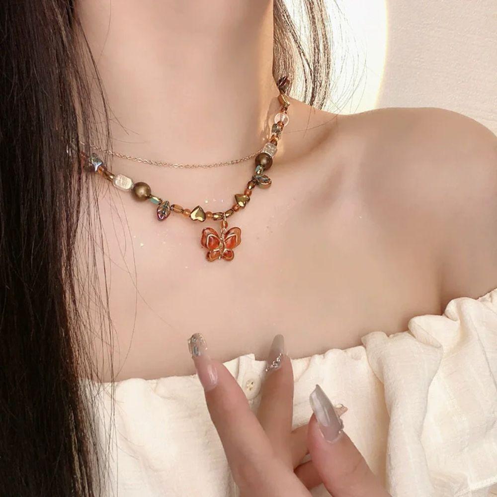 Handmade Craft Bohemia Necklace Leaf Pendant Butterfly Pendant Necklace  Women