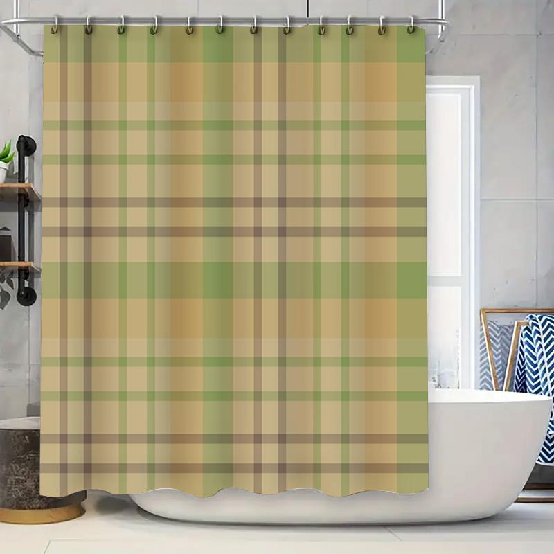 

Green Plaid Shower Curtain Home Decor Bath Linen Waterproof Washable Customizable Size Available in Various Colors 90x180cm