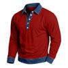 Herren Casual Patchwork Denim Langarmhemd mit Kragen
