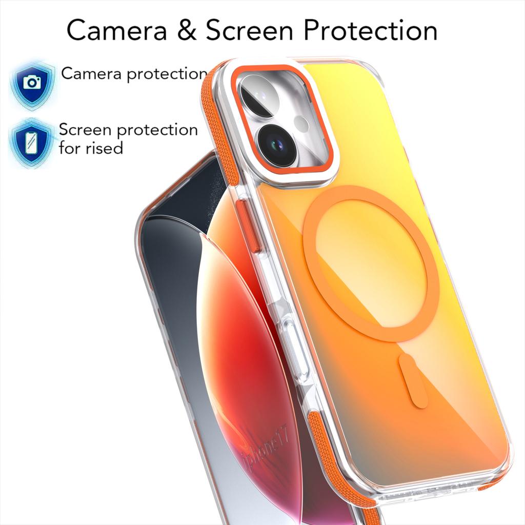 For iPhone 17 Magnetic Case TPU Acrylic Phone Back Cover with Lens Film and Kickstand