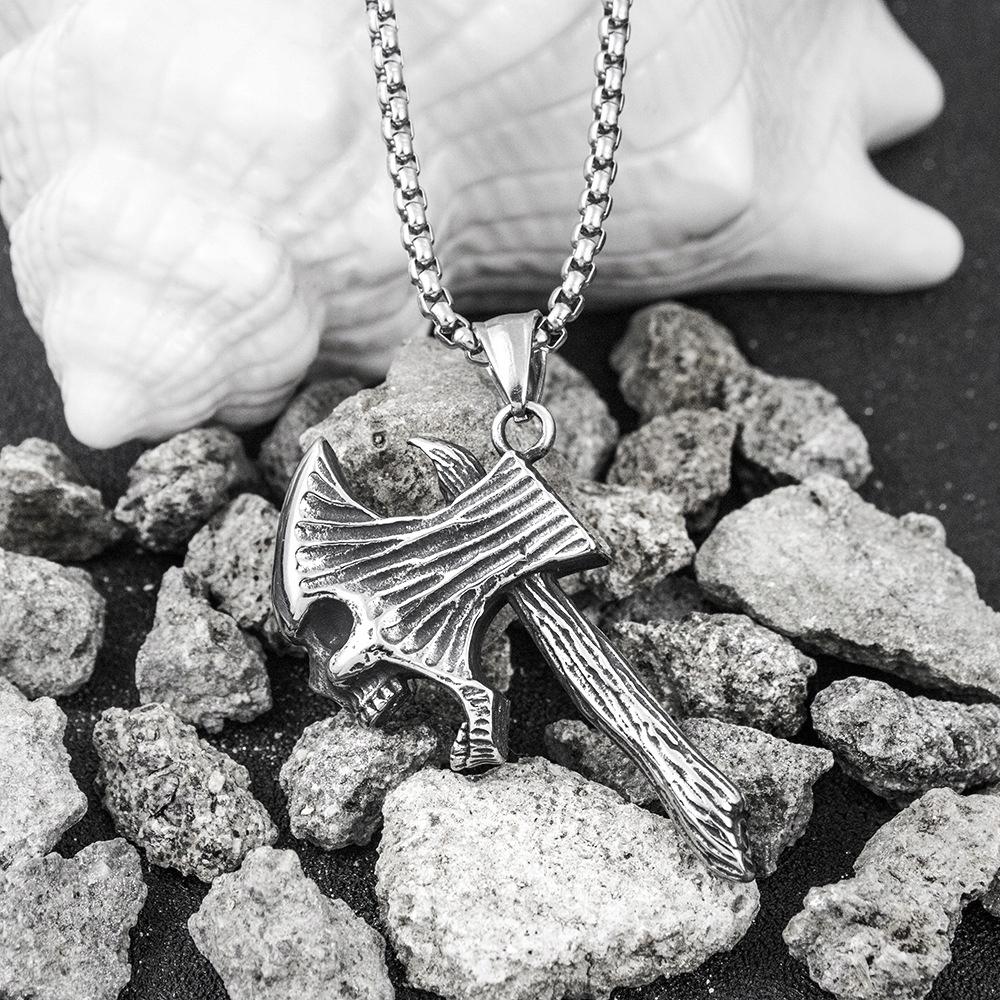 Nordic Viking Axe Skull Necklace 350