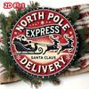 Vintage Tin Sign Santa Claus Reindeer Sleigh North Pole Express Festive Metal Wall Decor