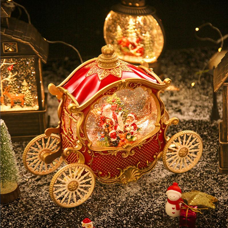 Santa Claus Sleigh Music Box, Resin Crystal Ball Snow Globe, Vintage Christmas Wind-up Musical Ornament, Xmas Holiday Gift For Kids