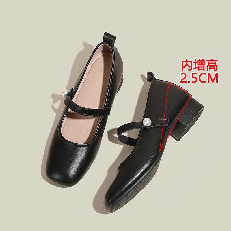 Grandma Shoes Soft Sole Spring and Autumn New Shallow Thick Heel Single Shoes Inner Height Increase 5CM Single Shoes Small Size 3233