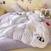 Small Fresh Skin-friendly and Comfortable Cartoon Wind Milk Fleece Striped Sticker Embroidery Four-piece Set