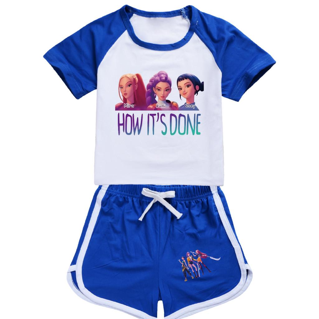 4907 Kids Girls POP Rumi Zoey Mira Print T-shirt Shorts Sport Tracksuit Clothes Set