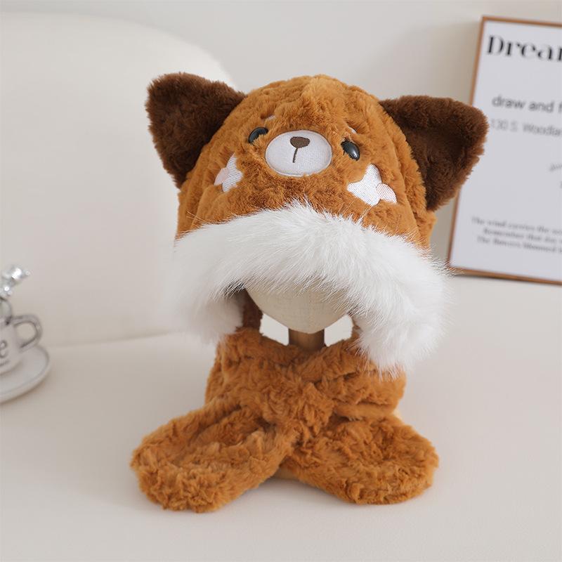 

New Children s Hat and Scarf Integrated Cartoon Cute Little Animal Warm and Thickened Ear Protection Plush Hat for Boys and Girls