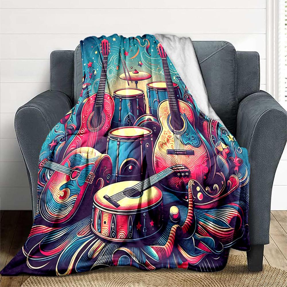 1pc Music Instruments Lightweight Flannel Blanket, Comfortable and Warm Blanket, for Office and Camping Sofa Bed, Livingroom133