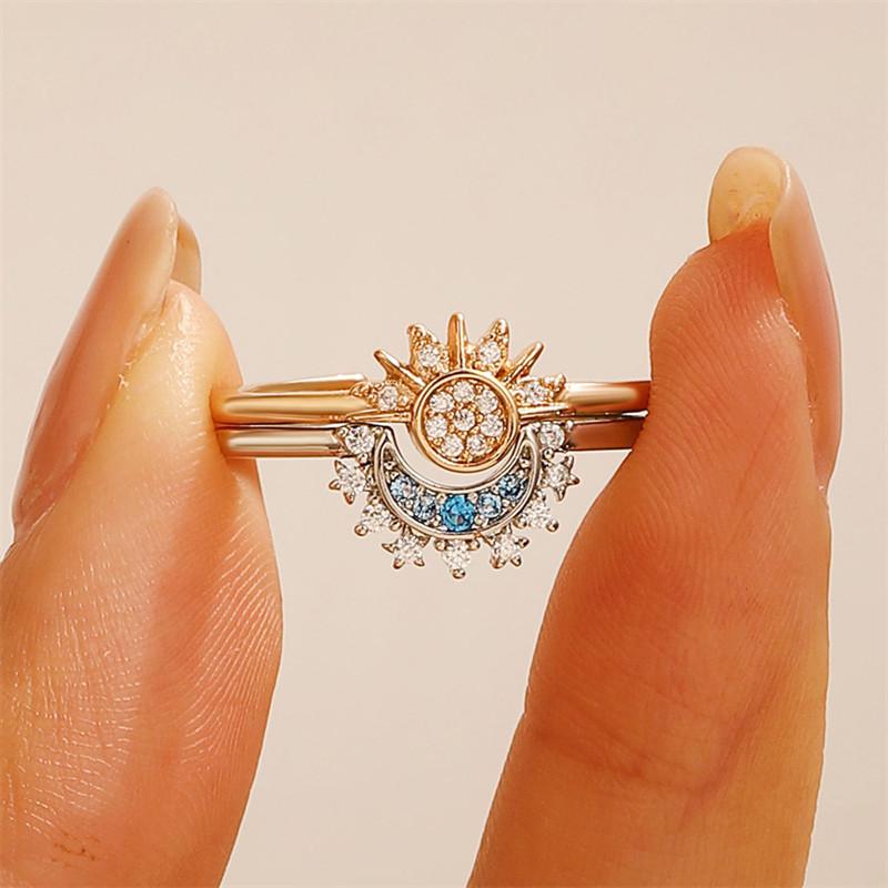 Ftcy Verstellbarer Funkelnder Mond Sonne Stern Ring Für Damen Paar Eleganter Fingerring Hochzeit Party Schmuck Geschenke Zubehör