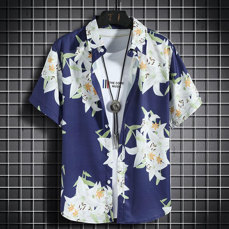 Hawaii Beachwear: Men's Trendy Casual Set - Short Sleeve Floral Shirt & Shorts Outfit