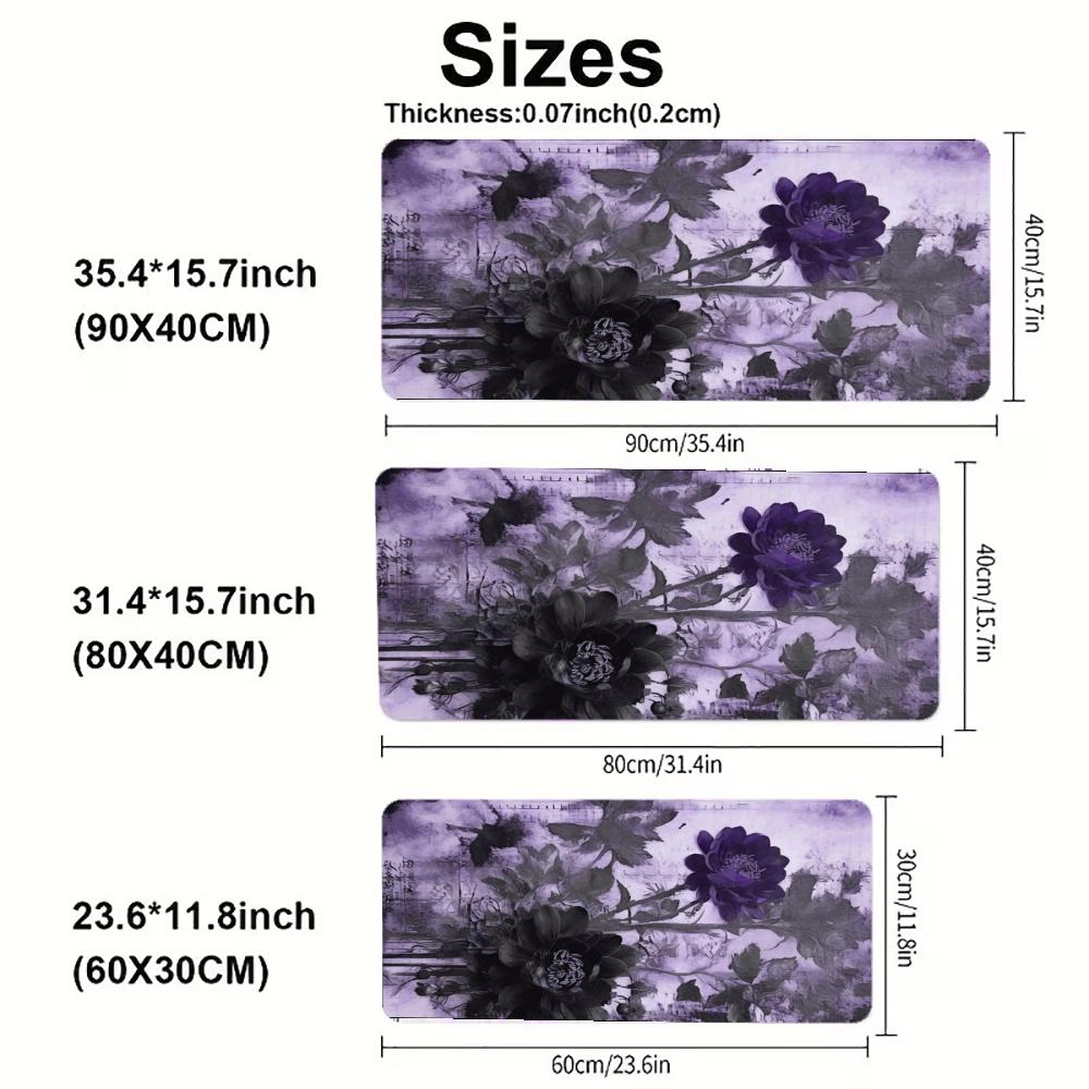 Large Xxl Gaming Mousepad Desk Mat Keyboard Pad Laptop Purple Background Dark Lotus Chinese Ink Floral Print Nonslip Rubber Base