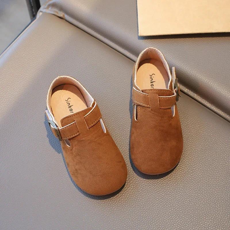 New Fashion Boys Girls Moccasins Hook&loop Non-slip Elegant Kids Flat Shoes Soft Sole Children Leather Shoes Retro Sweet