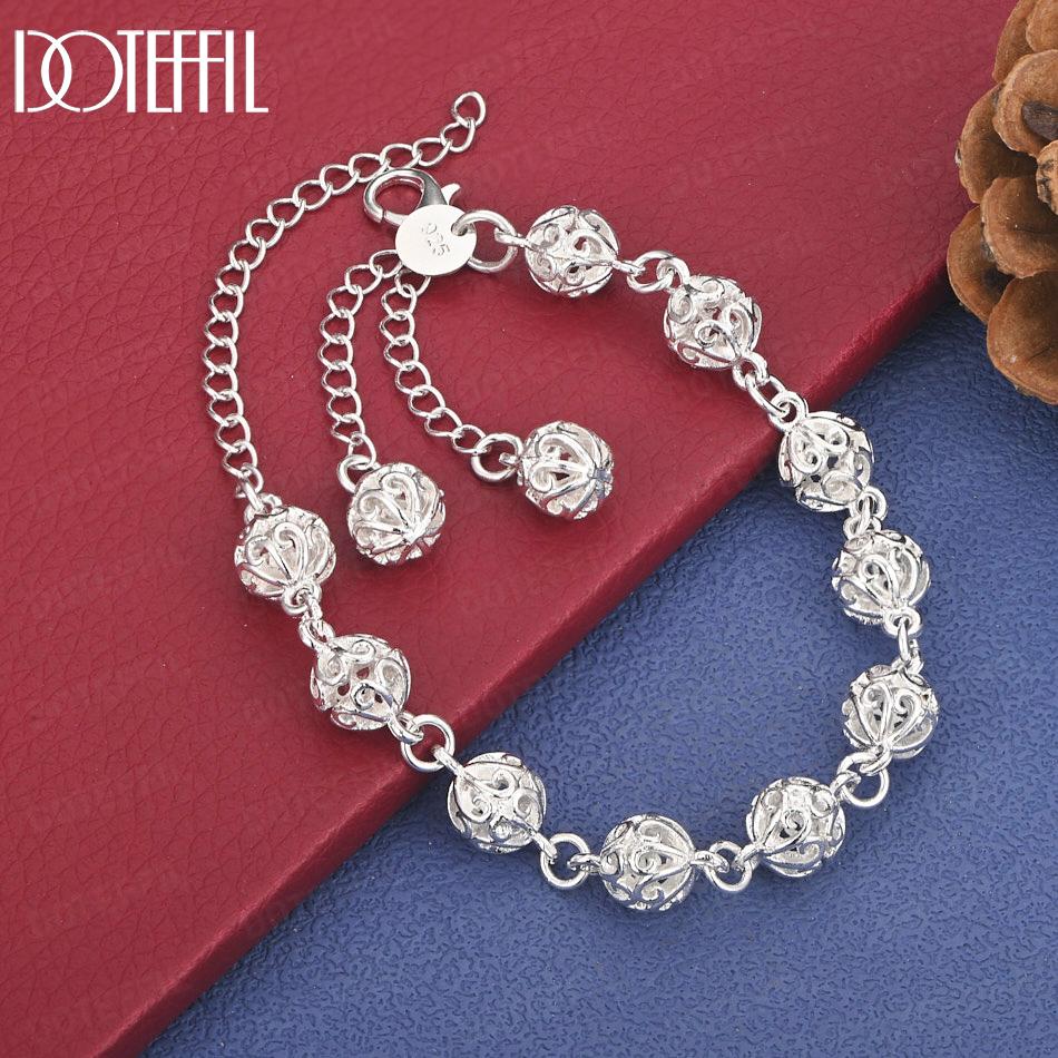 

925 Sterling Silver Patterned Spherical Bracelet Fashion Wedding Jewelry 20cm