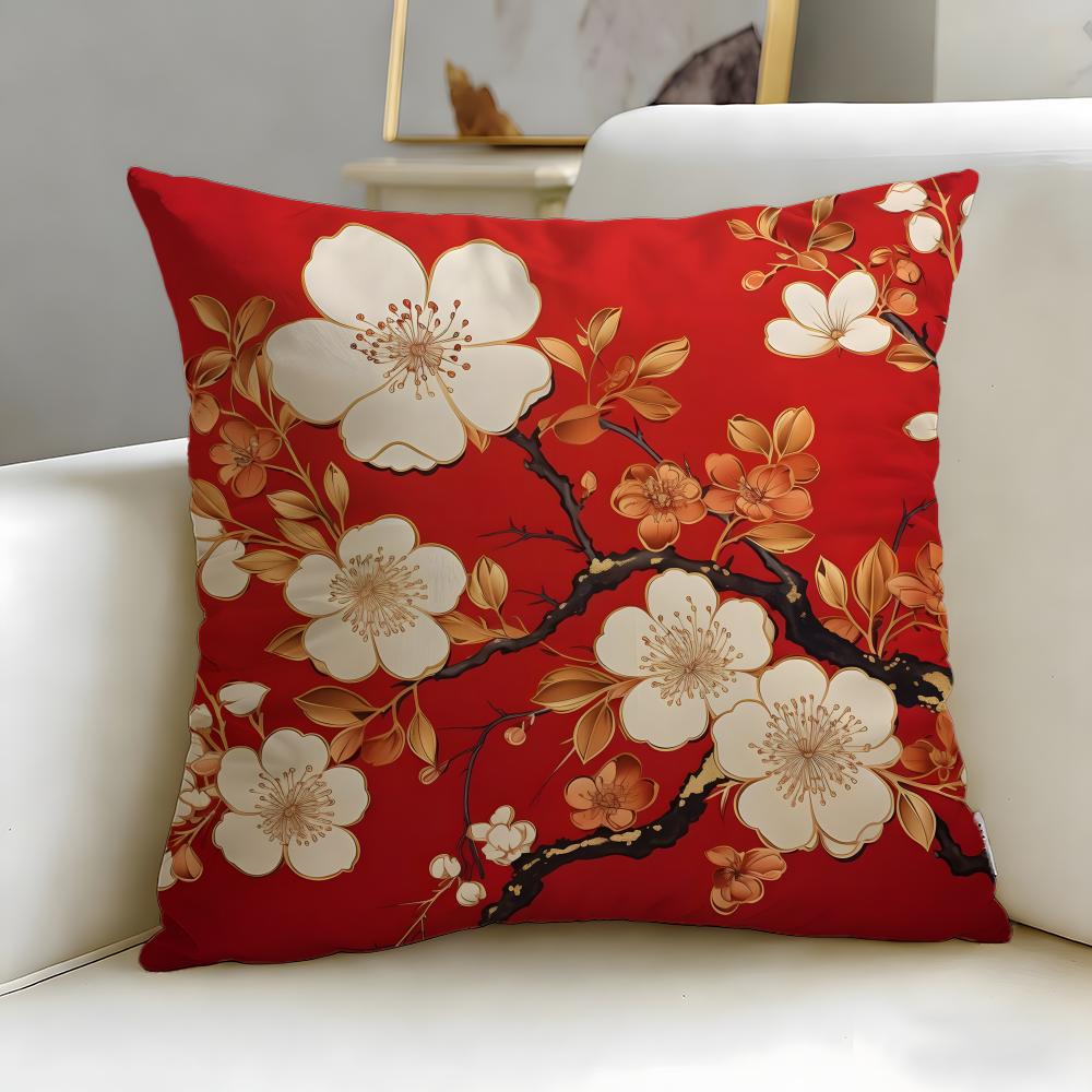 Chinese Traditional Floral Cushion Cover Soft  EasyWash Pillow Case  Versatile for Couch Bed Travel and Office
