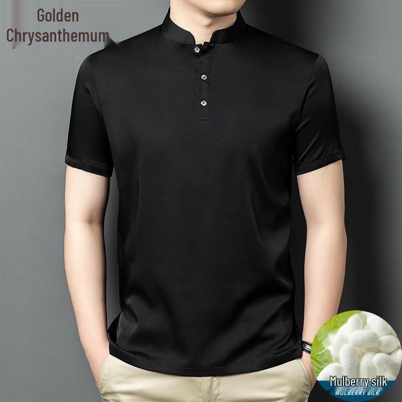 

Jinjv Men s Mulberry Silk Stand Collar T-Shirt 175/XL