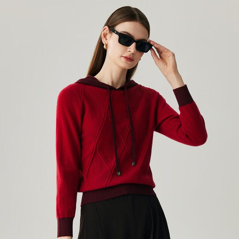 Zhaojun 2025 Autumn/Winter Women's Retro Argyle Hooded Cashmere Sweater