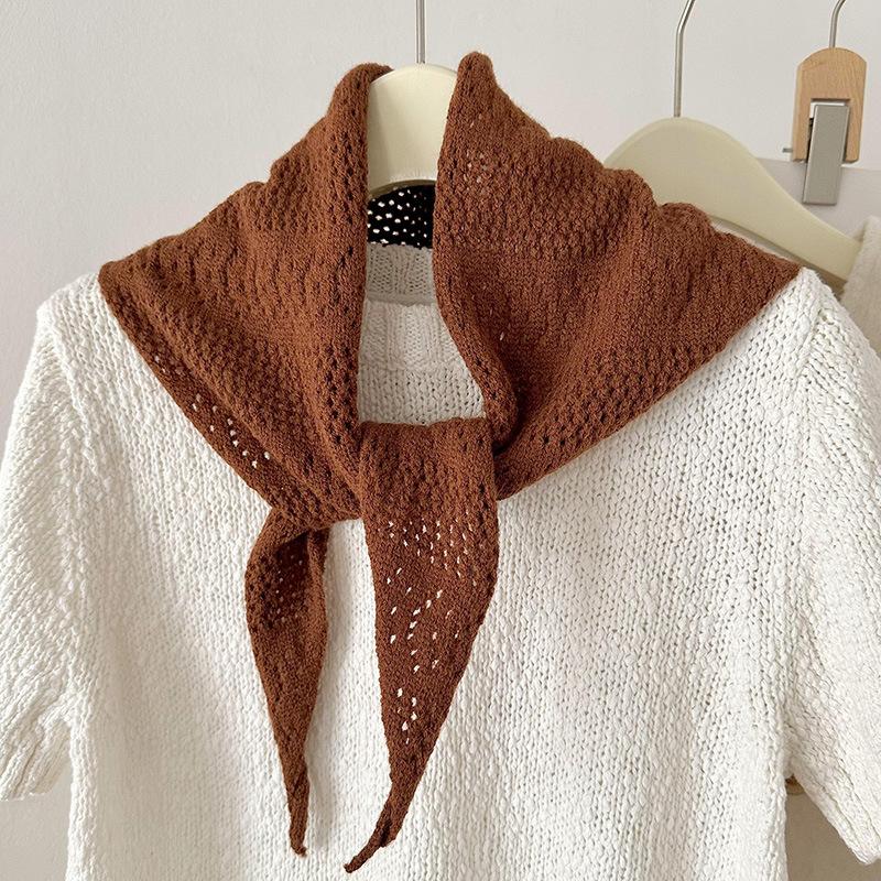

New solid color knitted triangle filigree scarf for women versatile decoration neck protection scarf and shawl
