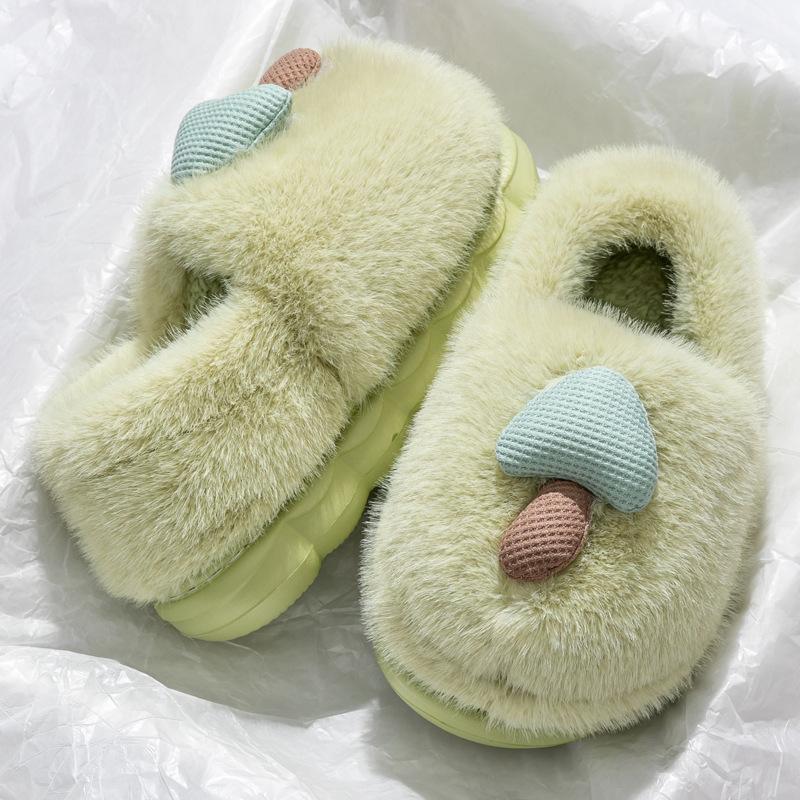Cute Mushroom Cotton Slippers Women's Winter Bag Heel Warm Home Home Non-slip Couple Plush Thick-soled Fluffy Shoes Women