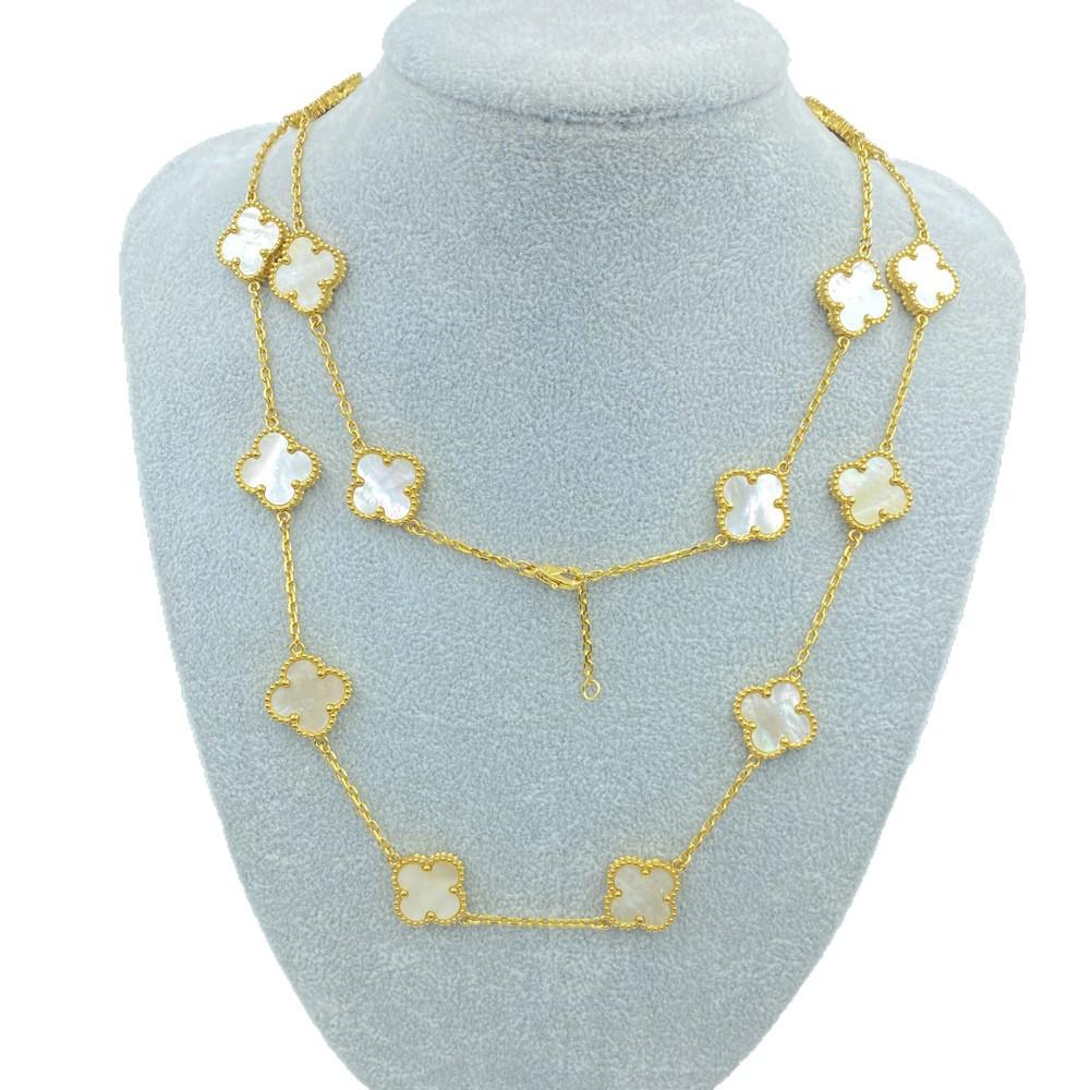 15MM Titanstål Halskjede 20 Blomster 90+5CM Firkløver Sidefresede Partivinkel Halskjede High-end Dame Genserkjede