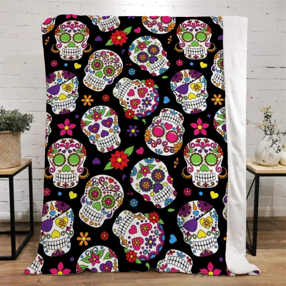 Mexico Flower Skull Custom Blanket King Size Hairy Blankets for Bed Throw Home Interior Knitted Plaid Luxury Bedding Beach Towel