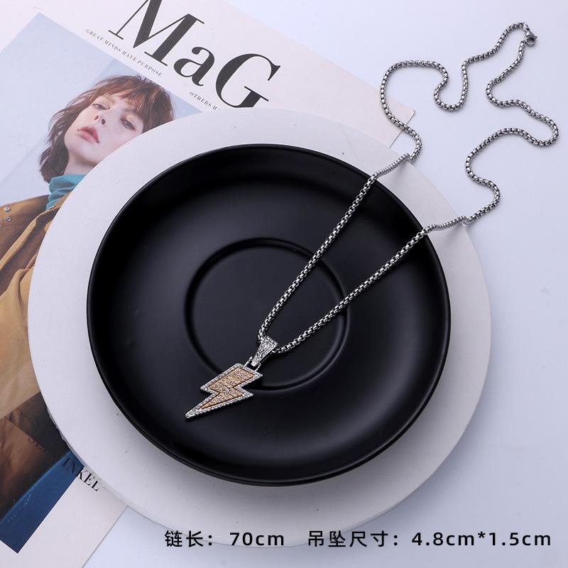 Trendy Street Bounce Di Hip Hop Pendant with Diamonds, Fashionable Personality, Lightning Ins Necklace, Sweater Chain, Men's Street Dance Accessories