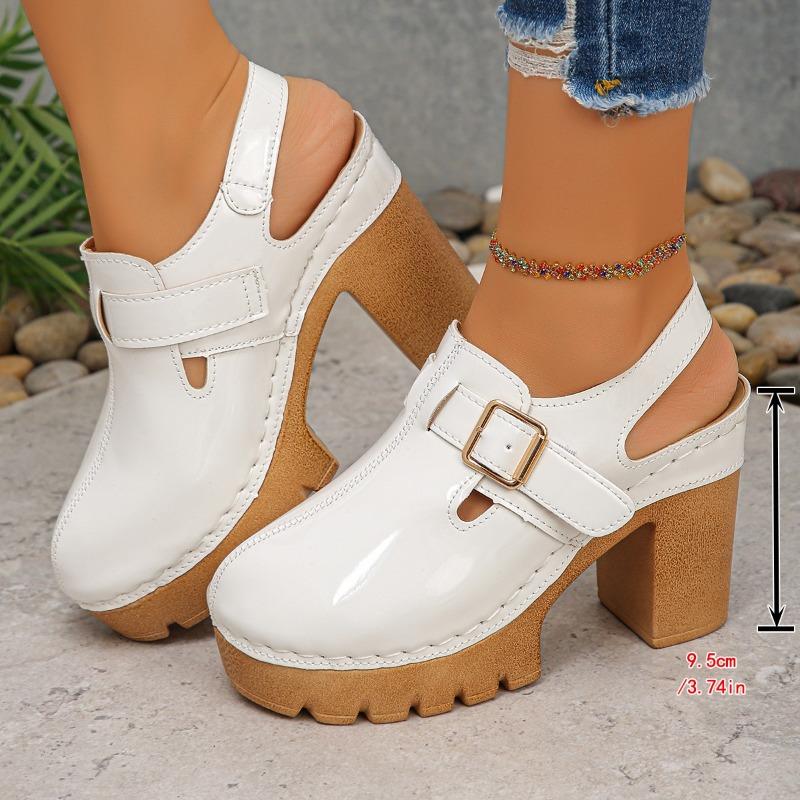 Fashion Shoes Cswo01 Women's Sandals Plus Size Block Heel High Heel One Buckle Sandals Baotou Casual Fashion Cm