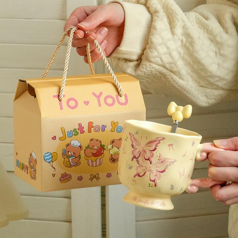 High Value Dream Butterfly Household Girls Coffee Couple Cup Creative Souvenir Ceramic Cup