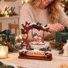 Festive Tabletop Display Wooden Christmas Swing Ornament, Cute Santa Claus Reindeer Penguin 2D Winter Theme Home Accents Flat Decoration for