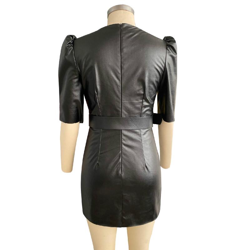 Buy Black Sexy Faux Leather Dress for Women Short Sleeve Bodycon