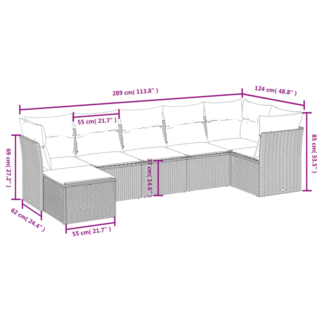 7 piece Garden Sofa Set with Cushions Black Poly Rattan