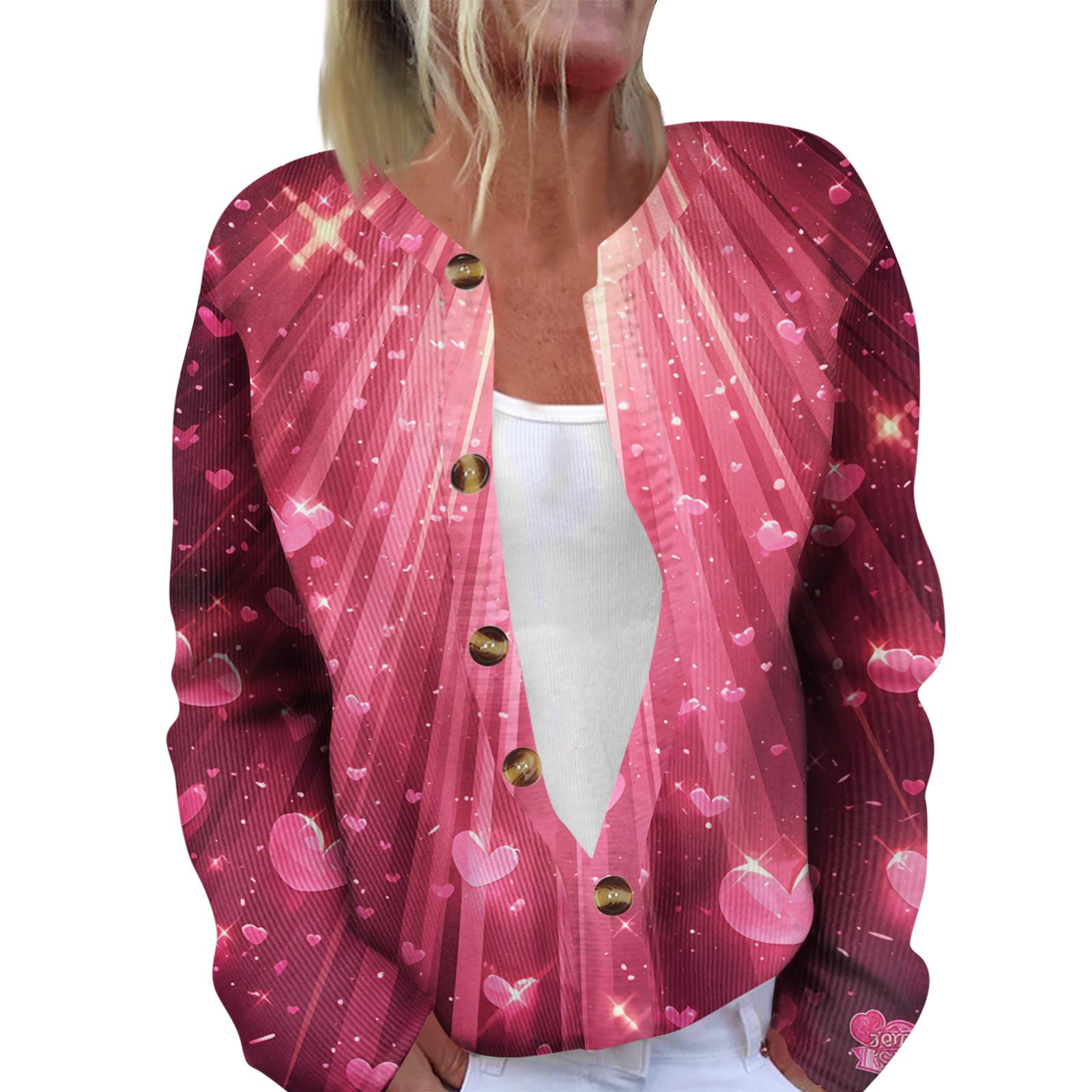 

Модный женский кардиган с длинными рукавами и принтом ко Дню святого Валентина XL винный