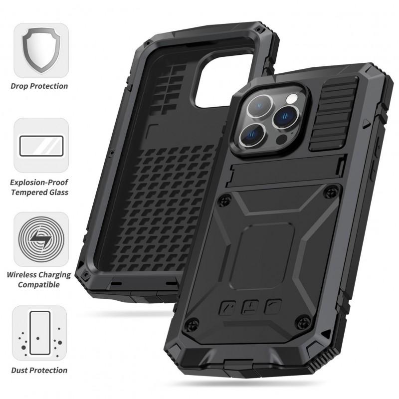 Shockproof Metal Phone Case With Stand IPhone 14 Pro Max Drop-proof 3-proof Protective Cover