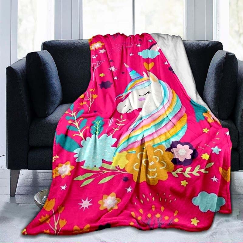 Cute Mermaid Cartoon Blankets Unicorn Blankets Starry Unicorn Flannel Blankets Throw Blankets for Couch Bed Sofa Girl Gifts Pink
