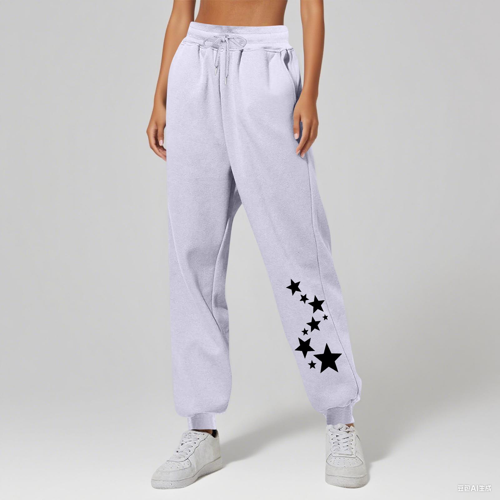 

Женские брюки унисекс с принтом, повседневные, с карманами и кулиской S белый