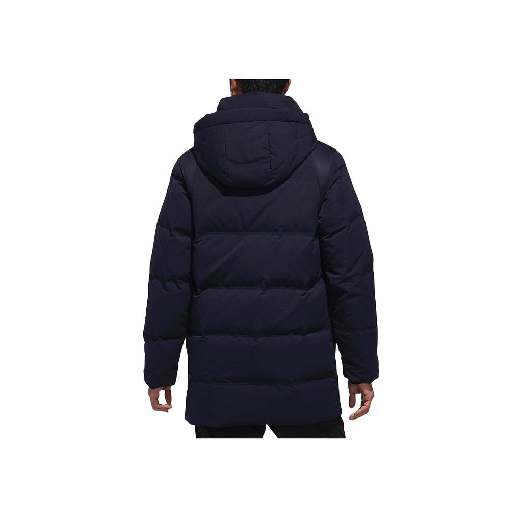 Adidas Solid Color Letter Print Hooded Mid-Length Down Jacket Men Outerwear Navy-Blue CK0970