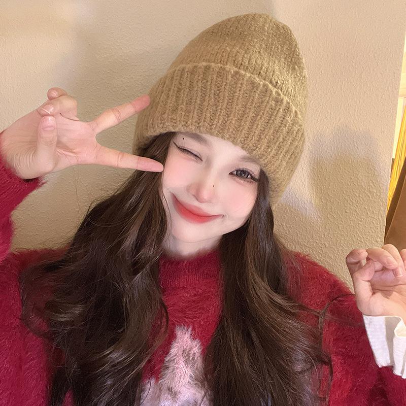 New Wool Hat for Women Korean Style Versatile Warm Ear Protection Knit Hat Korean Style Face Showing Small Pile of Hats