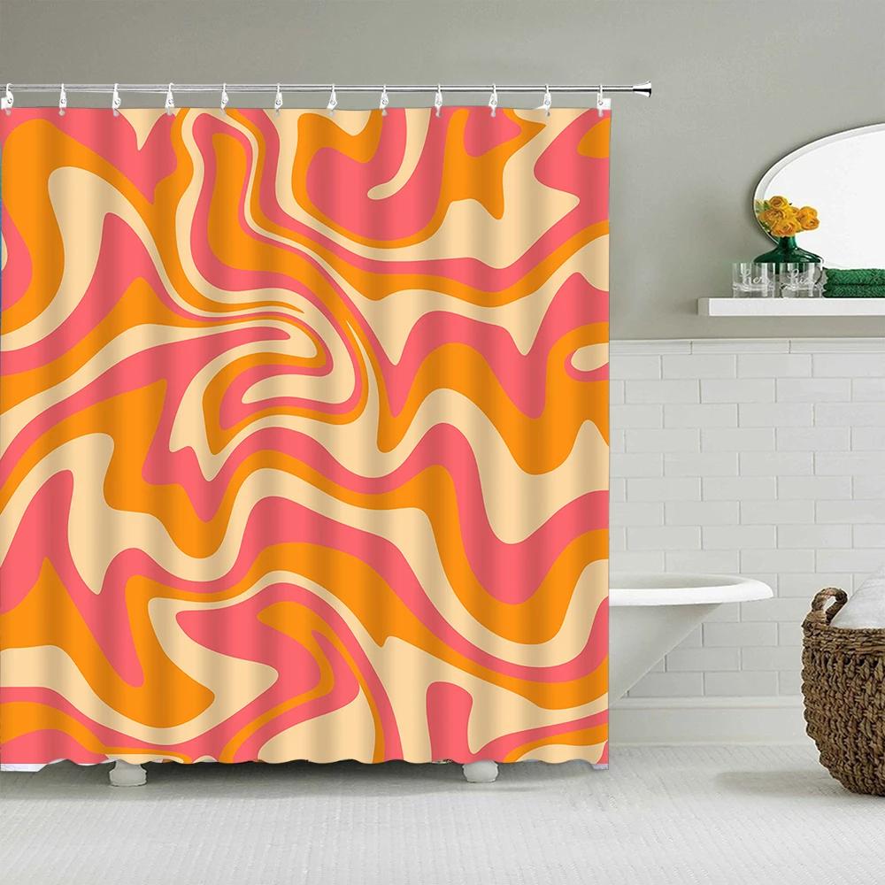 

Vintage Rainbow Floral Shower Curtain 70s Colorful Stripe Fun Elegant Bohemian Abstract Style Bathroom Decoration Shower Curtain 180x180cm-70x70in