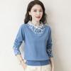 High End Autumn Winter Knitted Womens Thin Stitching Sweater Loose Comfortable Middle Age Tops