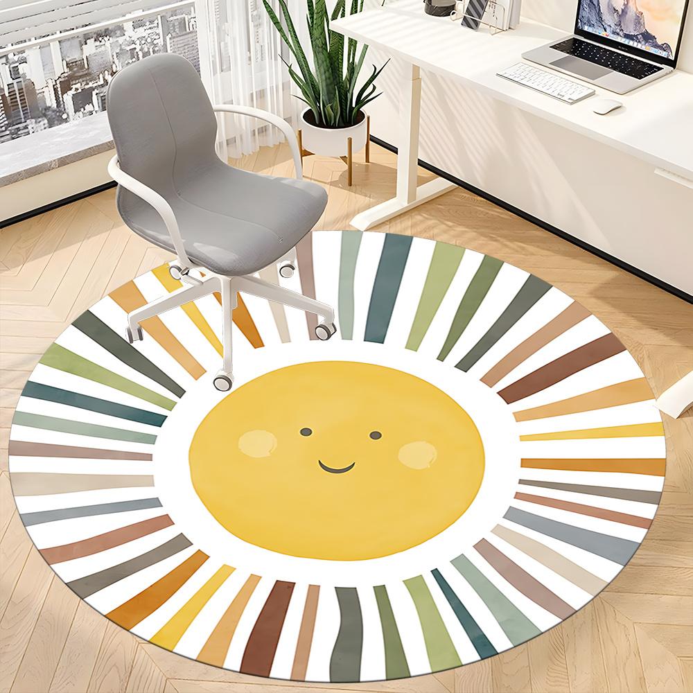 1pc Sunshine Spectrum Office Round Area Rug, Indoor Mat Suitable ForOffice, Under Office Chairs Bedroom Living Room Home Decor, Room Deco U52