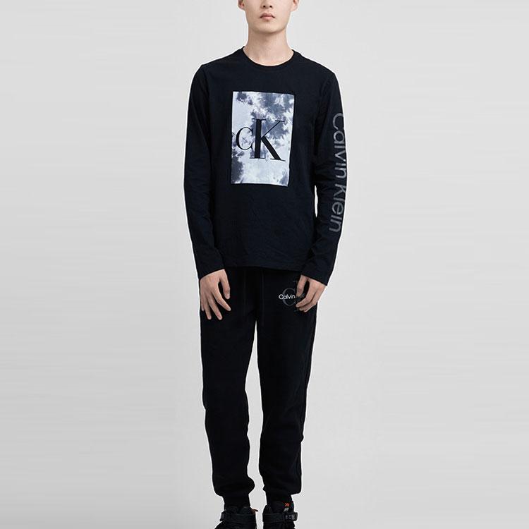 Calvin Klein Logo Print Round Neck Long Sleeve T-Shirt Men Tops Black 40IC847-001