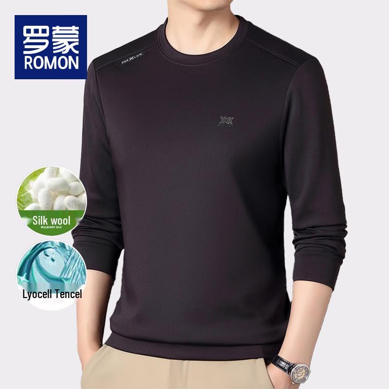 Luomeng Men's Winter Fleece-Lined Round Neck Sweatshirt with Silk
