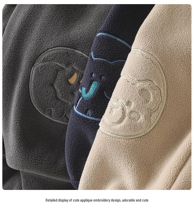 Kaka Panda Kids' Fleece-Lined Hoodie & Pants Set - Winter Warmth for Boys & Girls