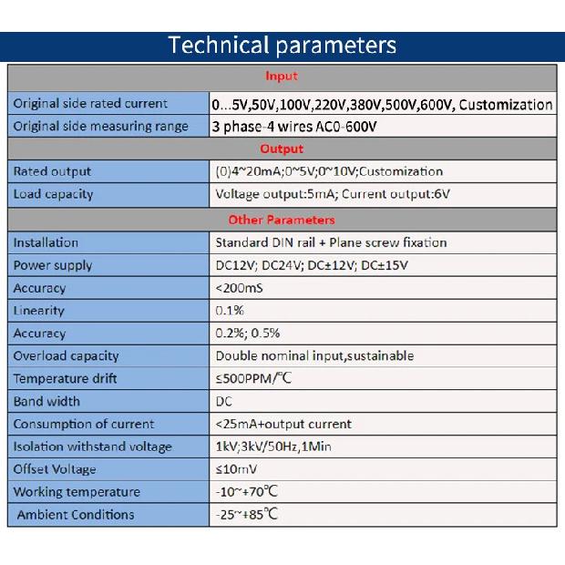 Three Phase AC Voltage Transmitter ZA-3U Voltage Signal Detection Isolation Converter Sensor Multiple Input Multiple Output