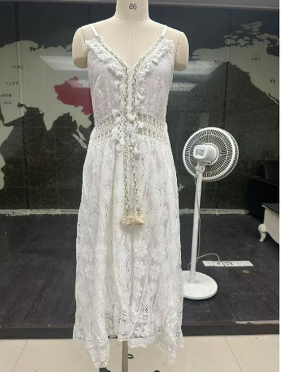 In Stock: 2021 Summer Lace Camisole Swing Dress - Solid Color, European & American Style Evening Wear