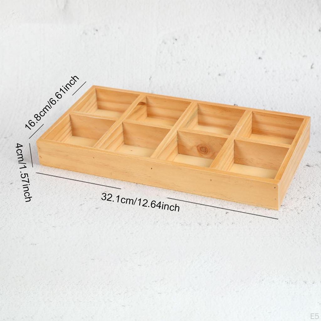 Wooden Divided Storage Box 8 Grid Countertop Organization, Sorting Tray, Organizer for